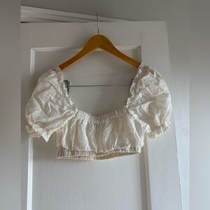 White Eyelet Puff Sleeve Crop Top